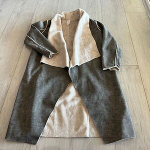 Amadi Anthropologie Camilla Gray Faux Suede Sherpa Duster Jacket Sz XL